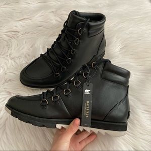 $160 NIB Women’s Sorel Harlow Leather Lace Up Booties in Black